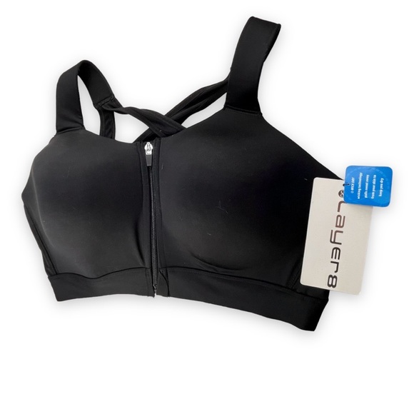 Black padded zipper-front sports bra, maximum support - Picture 1 of 3